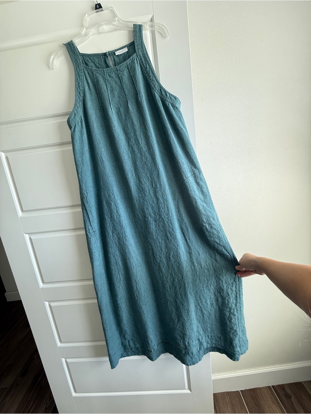 J. Jill Pure Jill Linen Pintucked Maxi Dress Steele Blue Melange - Picture 4 of 8